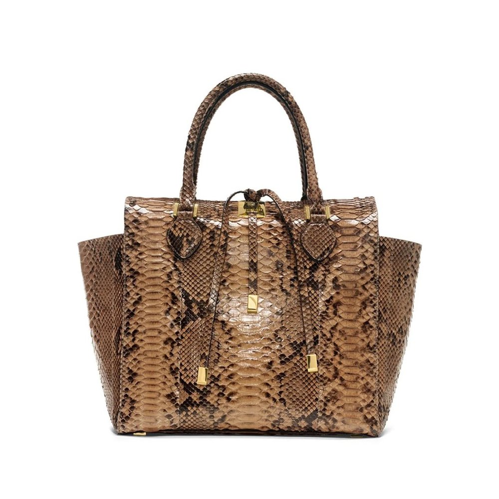 Michael Kors Brown Large Miranda Python Leather Tote Suntan Purse Handbag NEW